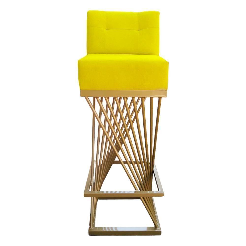 Kit 10 Banquetas Luma Base De Ferro Sued Amarelo D'classe Decor - 2