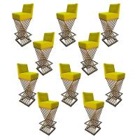 Kit 10 Banquetas Luma Base De Ferro Sued Amarelo D'classe Decor - 1