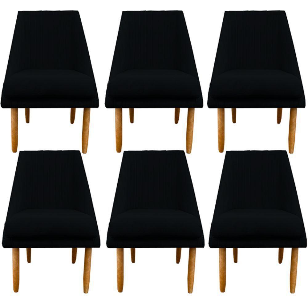 Kit 06 Cadeiras Para Sala De Jantar Ana Pés Palito Suede Preto D'classe Decor - 1