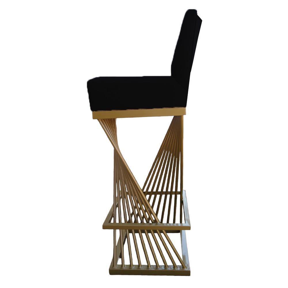 Kit 04 Banquetas Luma Base De Ferro Sued Preto D'classe Decor - 3