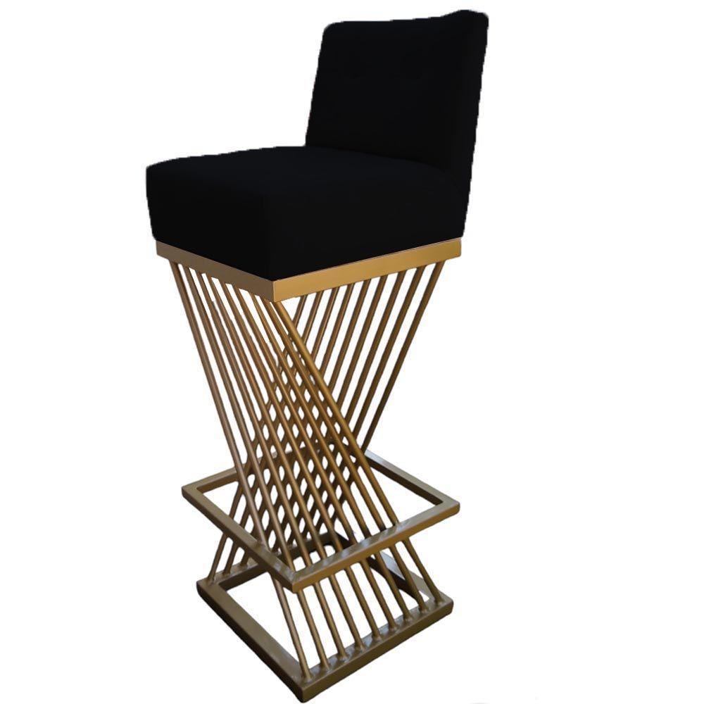 Kit 04 Banquetas Luma Base De Ferro Sued Preto D'classe Decor - 4