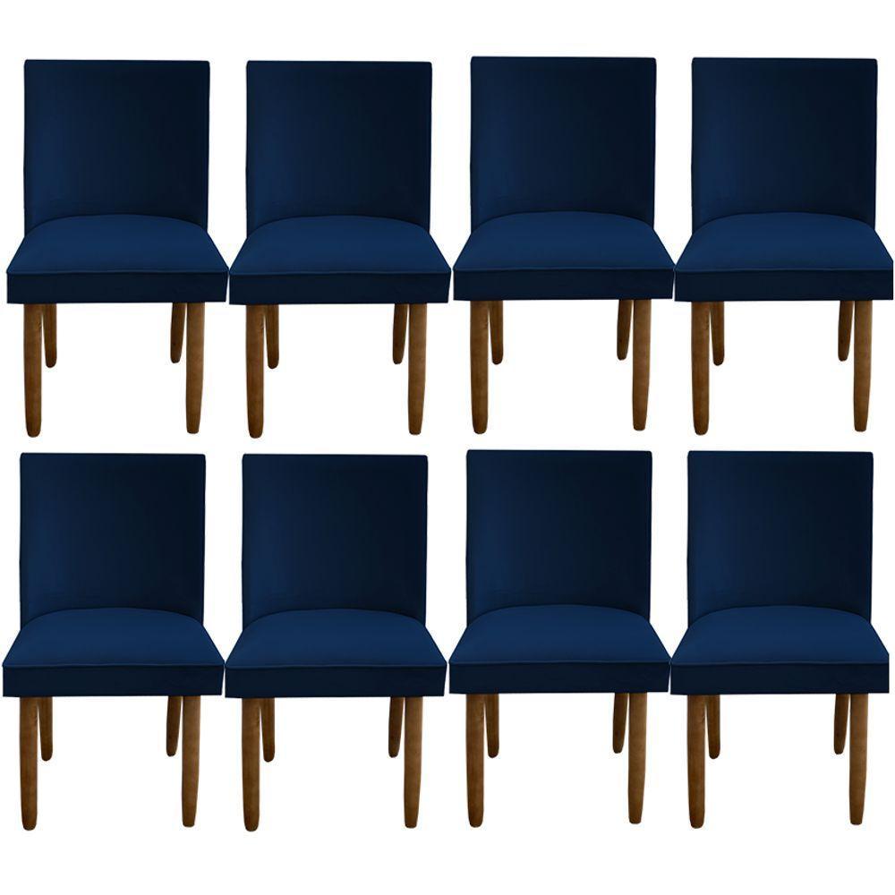 Kit 08 Cadeiras Para Sala De Jantar Tóquio Pés Palito Suede Azul Marinho D'classe Decor - 1
