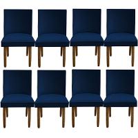 Kit 08 Cadeiras Para Sala De Jantar Tóquio Pés Palito Suede Azul Marinho D'classe Decor - 1