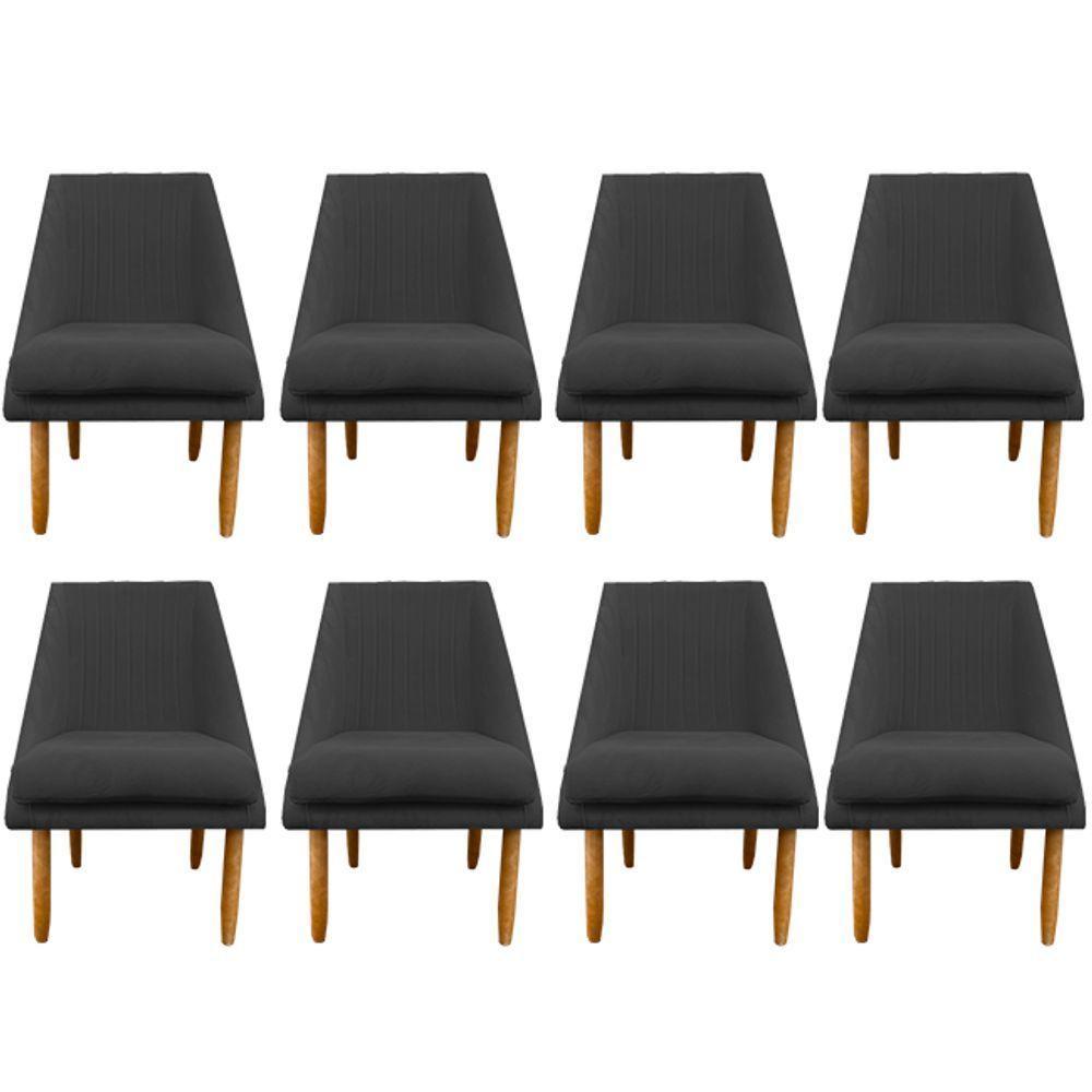 Kit 08 Cadeiras Para Sala De Jantar Ana Pés Palito Suede Grafite D'classe Decor - 1