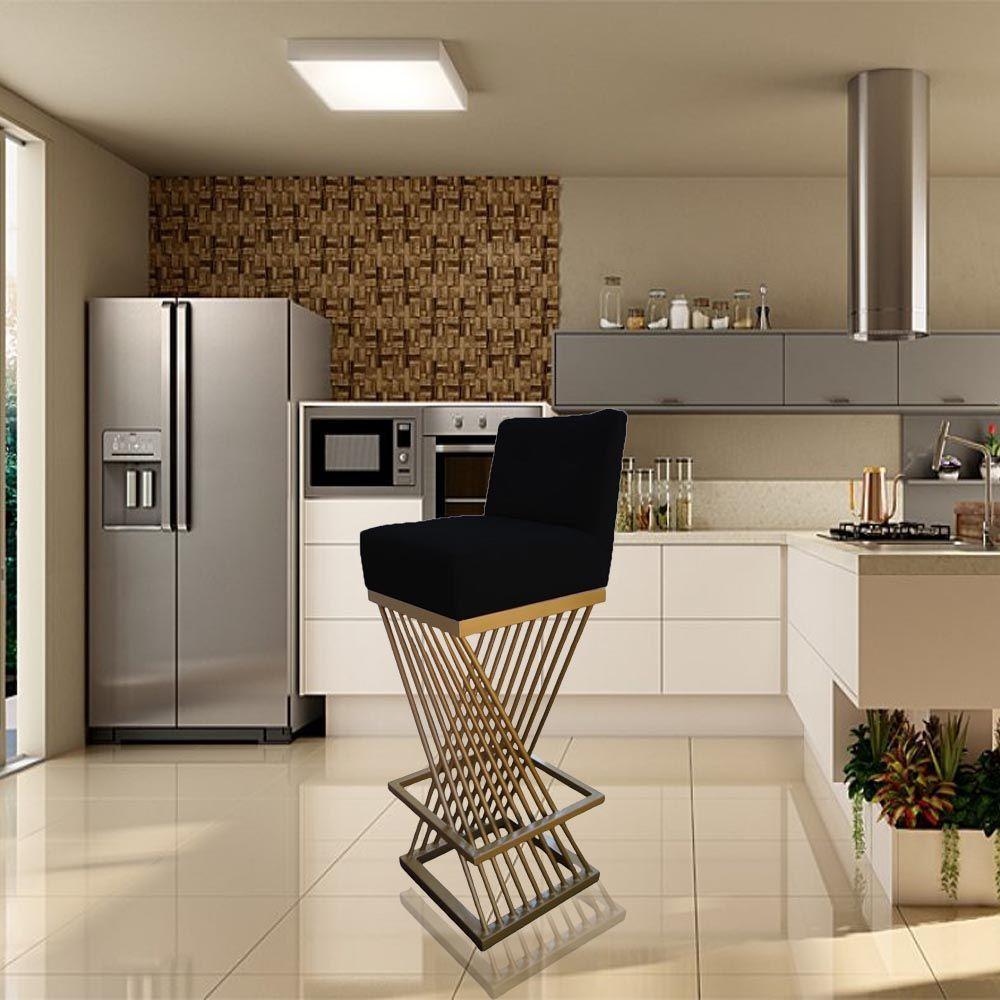 Kit 08 Banquetas Luma Base De Ferro Sued Preto D'classe Decor - 9