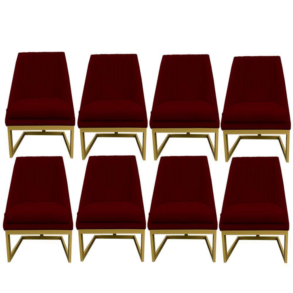 Kit 08 Cadeiras Para Sala De Jantar Ana Base De Ferro Suede Marsala D'classe Decor - 1
