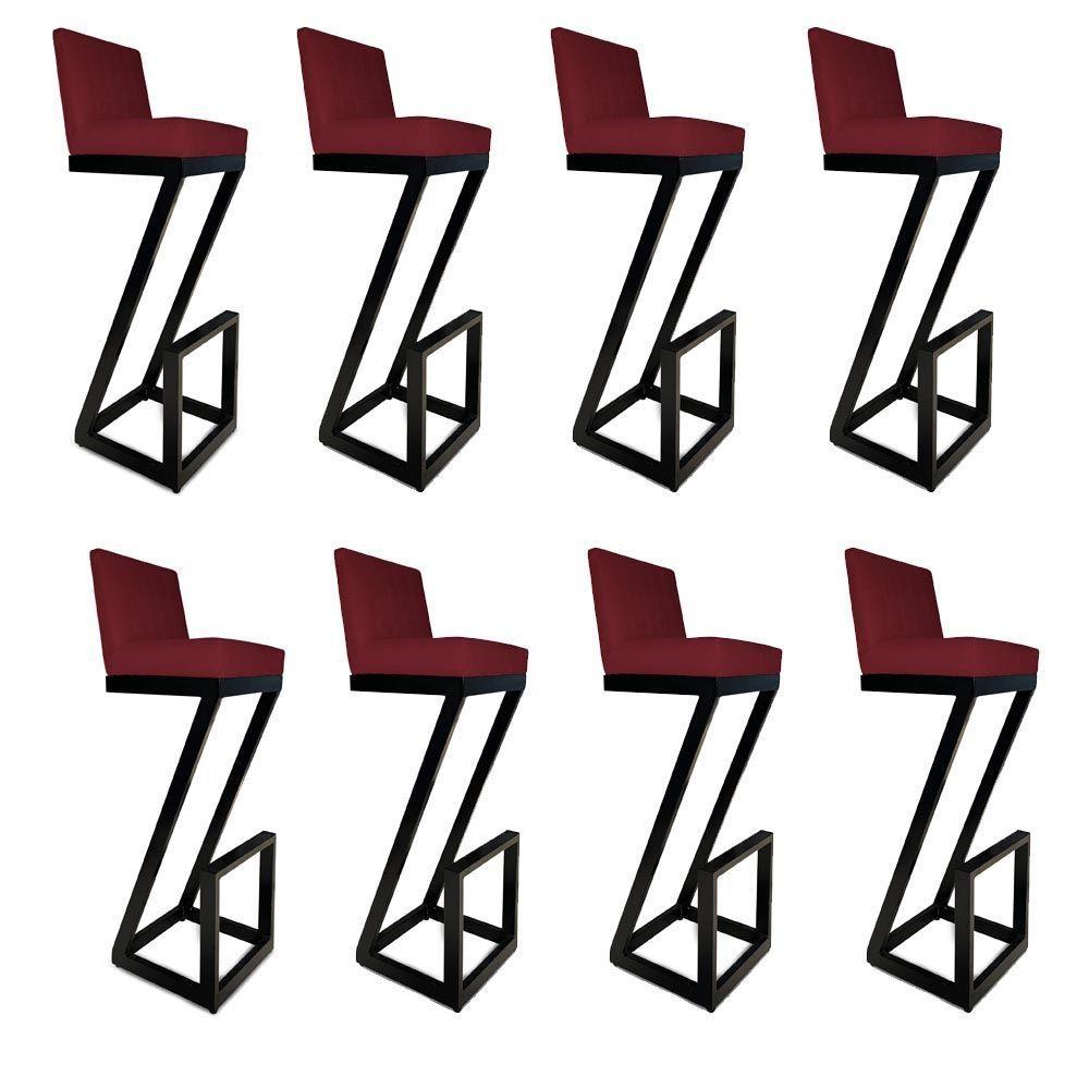 Kit 08 Banqueta Alta Z Base De Ferro Suede Marsala D'classe Decor - 1