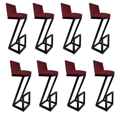 Kit 08 Banqueta Alta Z Base De Ferro Suede Marsala D'classe Decor