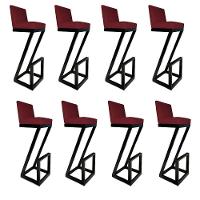 Kit 08 Banqueta Alta Z Base De Ferro Suede Marsala D'classe Decor - 1