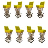 Kit 08 Banquetas Luma Base De Ferro Sued Amarelo D'classe Decor - 1