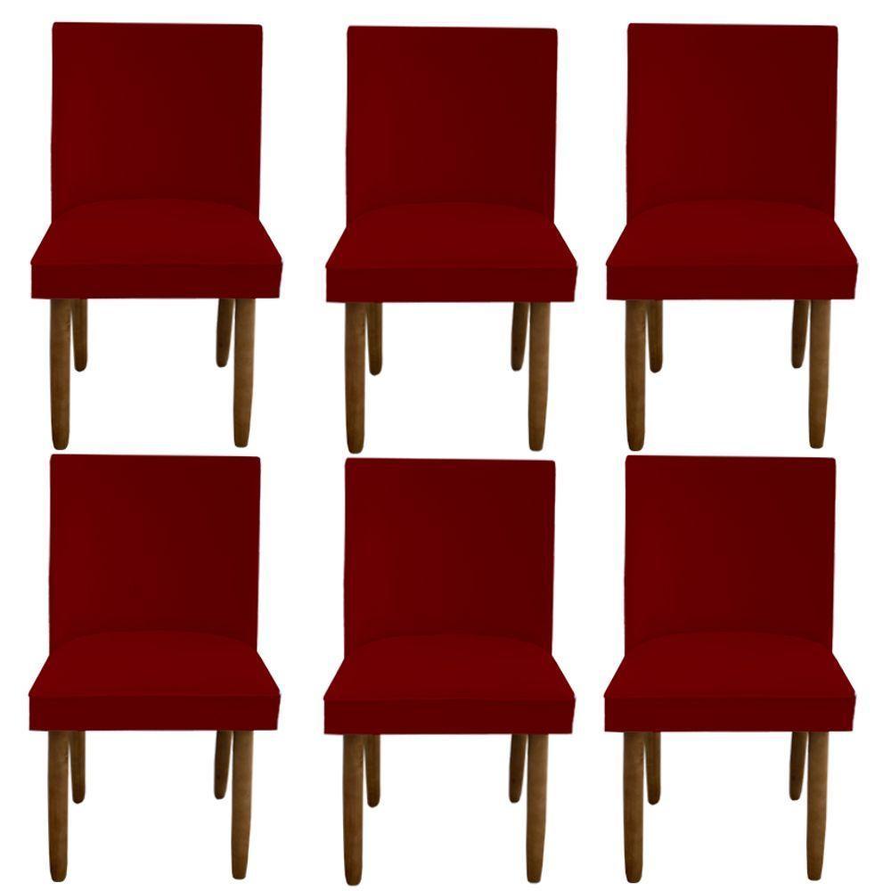 Kit 06 Cadeiras Para Sala De Jantar Tóquio Pés Palito Suede Vermelho D'classe Decor - 1