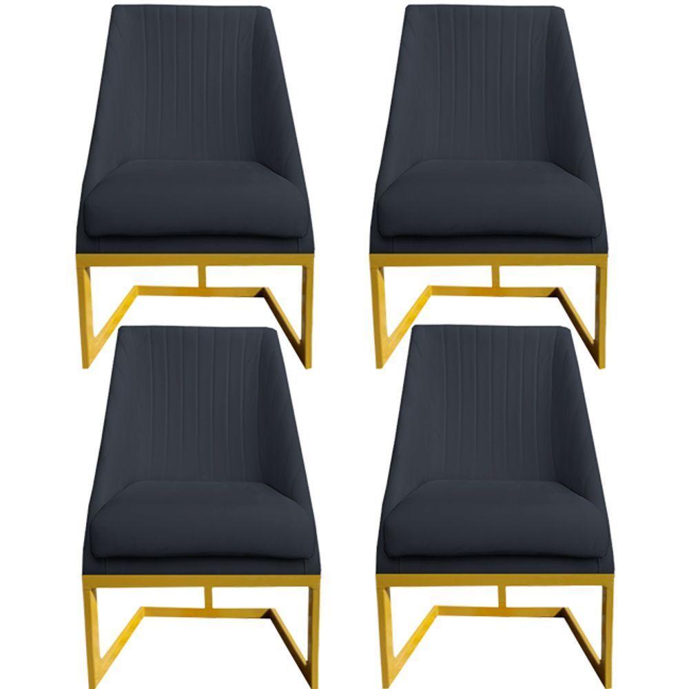 Kit 04 Cadeiras Para Sala De Jantar Ana Base De Ferro Veludo Grafite D'classe Decor - 1