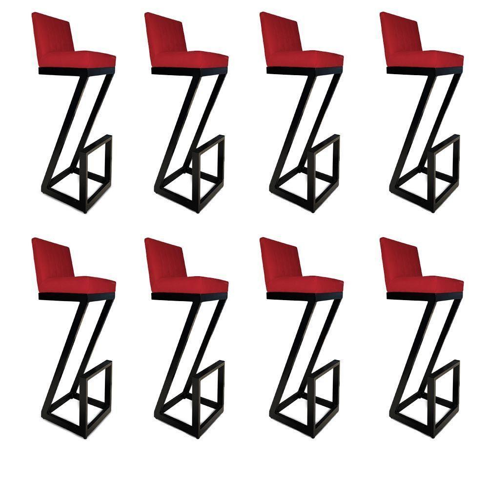 Kit 08 Banqueta Alta Z Base De Ferro Suede Vermelho D'classe Decor - 1
