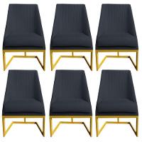 Kit 06 Cadeiras Para Sala De Jantar Ana Base De Ferro Veludo Grafite D'classe Decor - 1