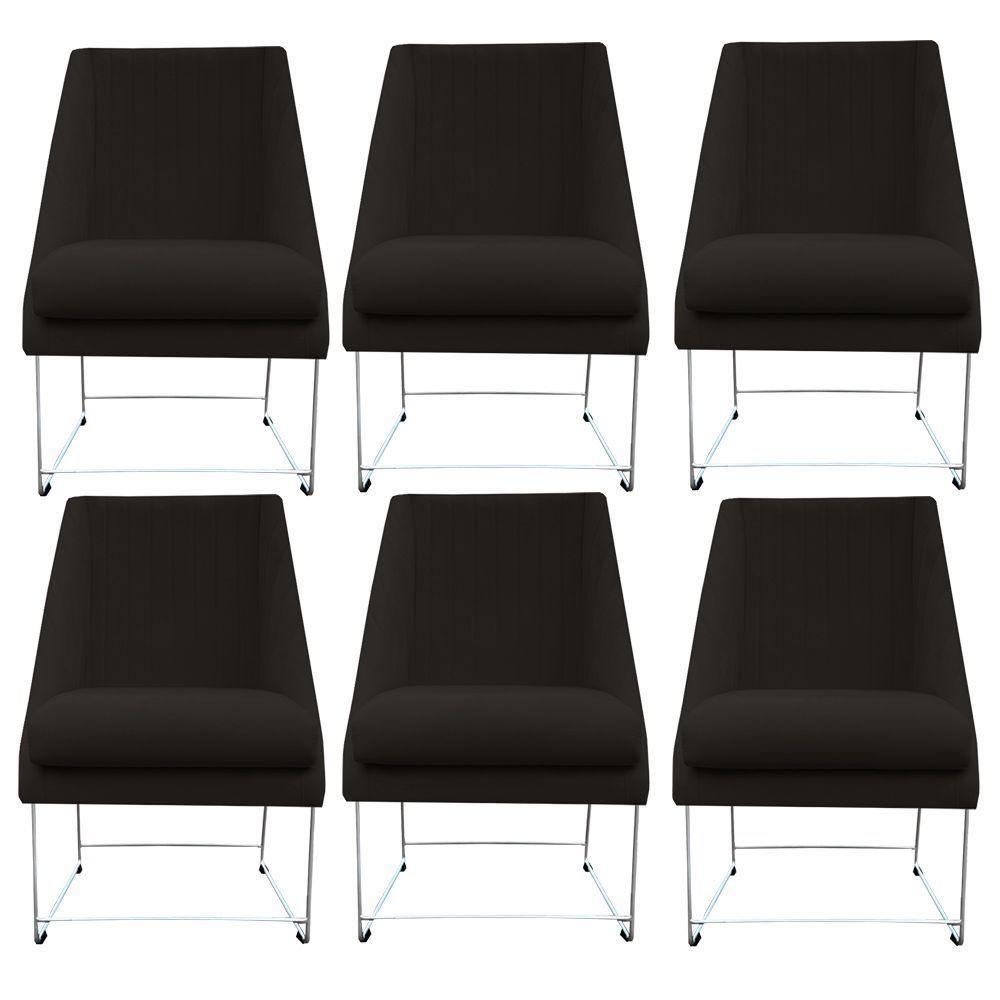 Kit 06 Cadeiras Ana Base De Ferro Prata Suede Marrom D'classe Decor - 1