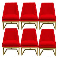 Kit 06 Cadeiras Para Sala De Jantar Ana Base De Ferro Suede Vermelho D'classe Decor - 1