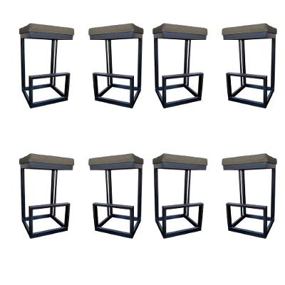 Kit 08 Banquetas Londres Base De Ferro Sued Marrom Rato D'classe Decor