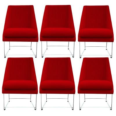 Kit 06 Cadeiras Ana Base De Ferro Prata Suede Vermelho D'classe Decor