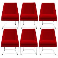 Kit 06 Cadeiras Ana Base De Ferro Prata Suede Vermelho D'classe Decor - 1