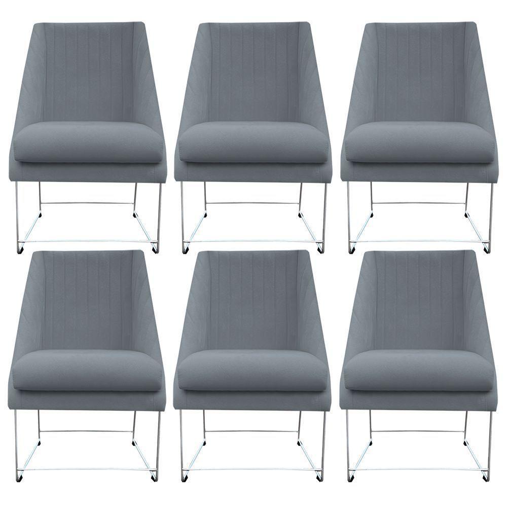 Kit 06 Cadeiras Ana Base De Ferro Prata Suede Bege D'classe Decor - 1