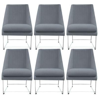 Kit 06 Cadeiras Ana Base De Ferro Prata Suede Bege D'classe Decor
