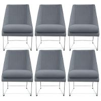 Kit 06 Cadeiras Ana Base De Ferro Prata Suede Bege D'classe Decor - 1