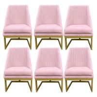 Kit 06 Cadeiras Para Sala De Jantar Ana Base De Ferro Suede Rosa Bebê D'classe Decor - 1