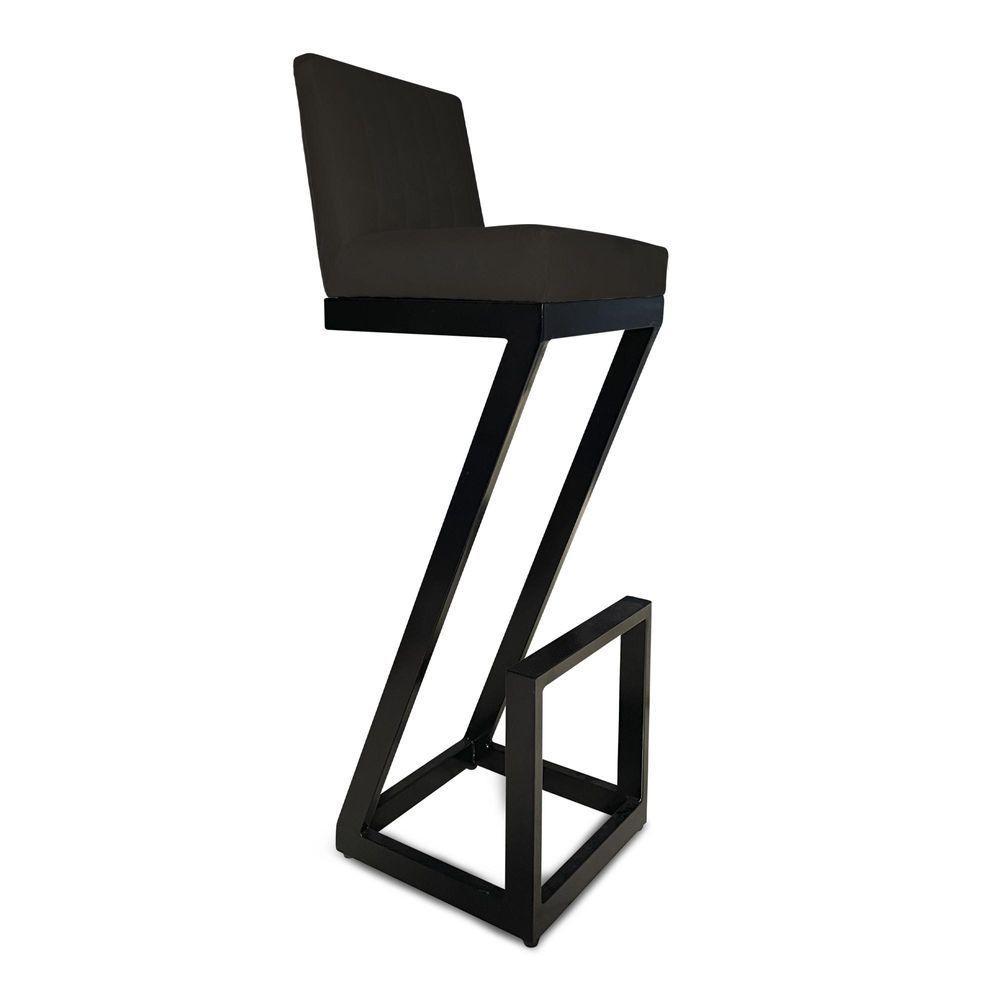 Kit 06 Banqueta Alta Z Base De Ferro Suede Preto D'classe Decor - 2