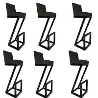 Kit 06 Banqueta Alta Z Base De Ferro Suede Preto D'classe Decor - 1