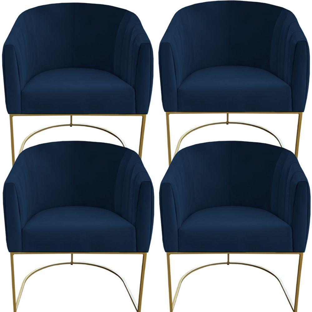 Kit 04 Poltrona Julia Com Base De Ferro Sala De Estar Escritório Recepção Clinica Suede Azul Marinho D'classe Decor - 1