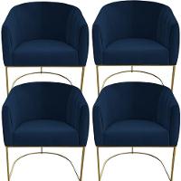 Kit 04 Poltrona Julia Com Base De Ferro Sala De Estar Escritório Recepção Clinica Suede Azul Marinho D'classe Decor - 1