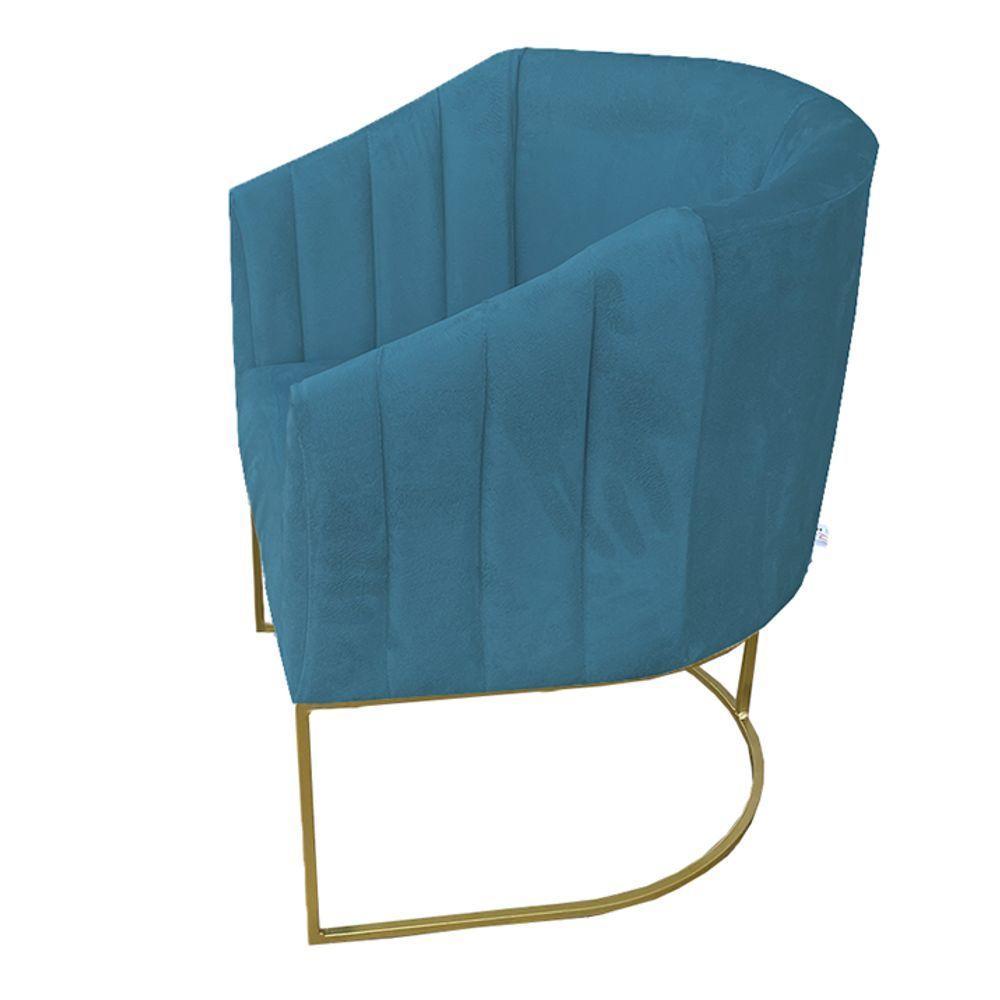Kit 04 Poltrona Julia Com Base De Ferro Sala De Estar Escritório Recepção Clinica Suede Azul Tiffany D'classe Decor - 4