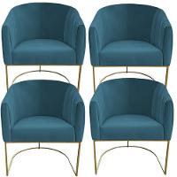 Kit 04 Poltrona Julia Com Base De Ferro Sala De Estar Escritório Recepção Clinica Suede Azul Tiffany D'classe Decor - 1