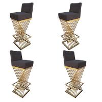 Kit 04 Banquetas Luma Base De Ferro Sued Grafite D'classe Decor - 1