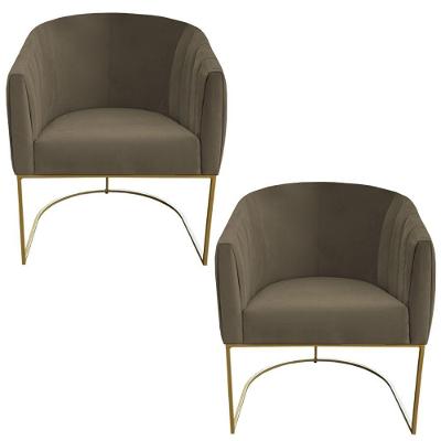 Kit 02 Poltrona Julia Com Base De Ferro Sala De Estar Escritório Recepção Clinica Suede Marrom Rato D'classe Decor