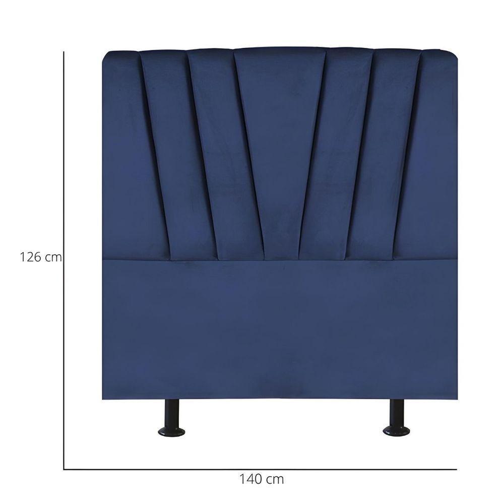 Cabeceira Casal Box De Cama Estofada 140 Cm Lile Veludo Azul Marinho - 1