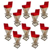 Kit 10 Banquetas Luma Base De Ferro Sued Vermelho D'classe Decor - 1