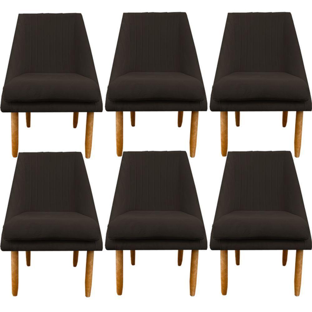 Kit 06 Cadeiras Para Sala De Jantar Ana Pés Palito Suede Marrom D'classe Decor - 1