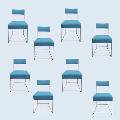 Kit 08 Cadeiras Atena Base De Ferro Maciço Prata Suede Azul Tiffany D'classe Decor
