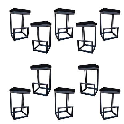 Kit 10 Banquetas Londres Base De Ferro Sued Preto D'classe Decor