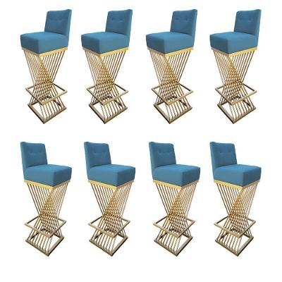 Kit 08 Banquetas Luma Base De Ferro Sued Azul Tiffany D'classe Decor