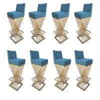 Kit 08 Banquetas Luma Base De Ferro Sued Azul Tiffany D'classe Decor - 1