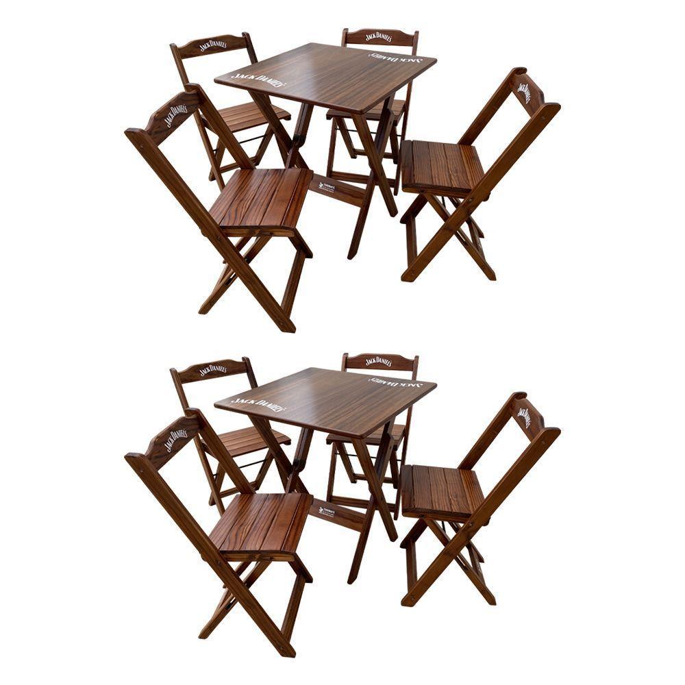 Kit 2 Conjuntos Mesa Dobrável Madeira 70x70 Com 4 Cadeiras Personalizada Jack Imbuia - Tarimatã - 1