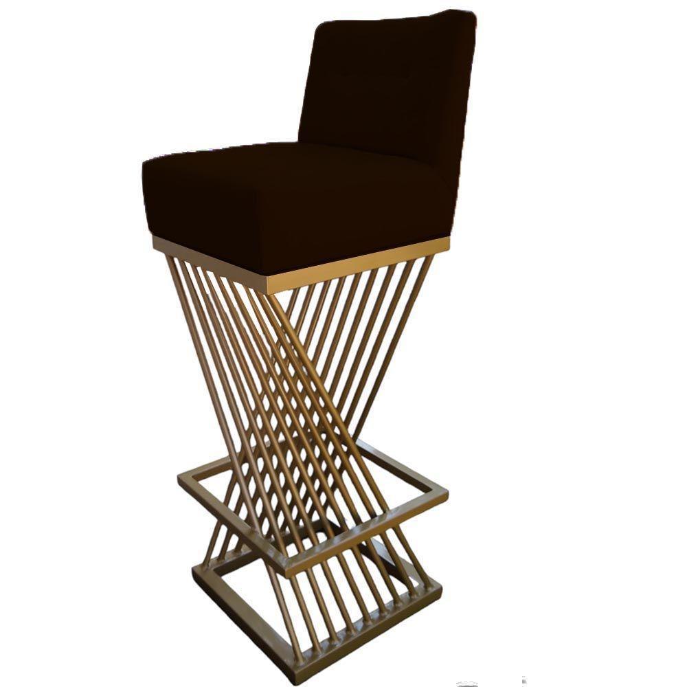 Kit 10 Banquetas Luma Base De Ferro Sued Marrom D'classe Decor - 4