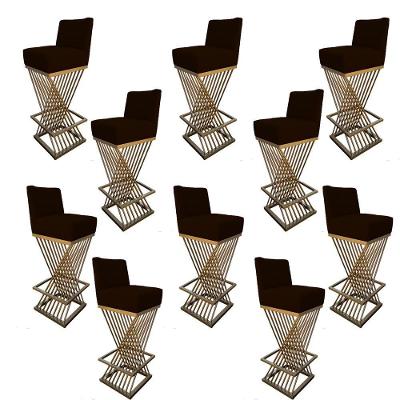 Kit 10 Banquetas Luma Base De Ferro Sued Marrom D'classe Decor
