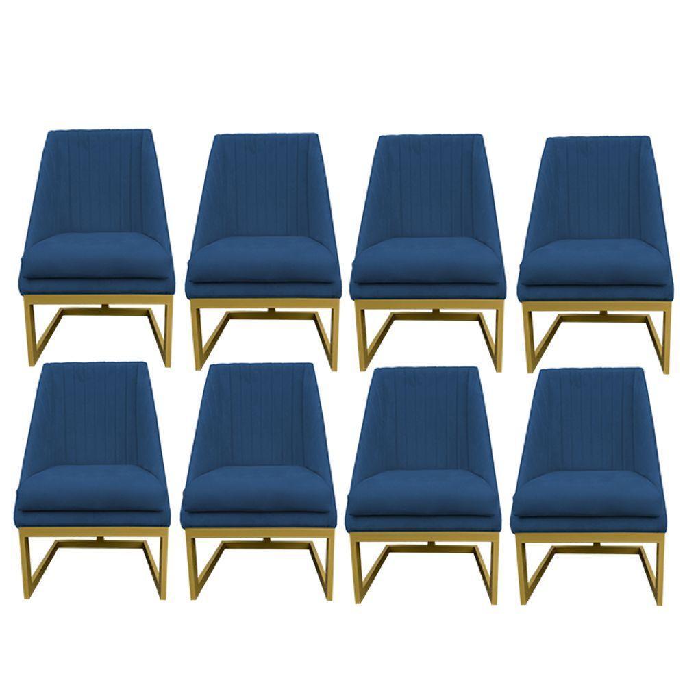 Kit 08 Cadeiras Para Sala De Jantar Ana Base De Ferro Suede Azul Marinho D'classe Decor - 1