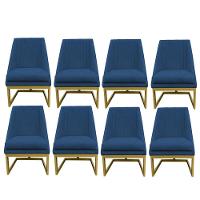 Kit 08 Cadeiras Para Sala De Jantar Ana Base De Ferro Suede Azul Marinho D'classe Decor - 1