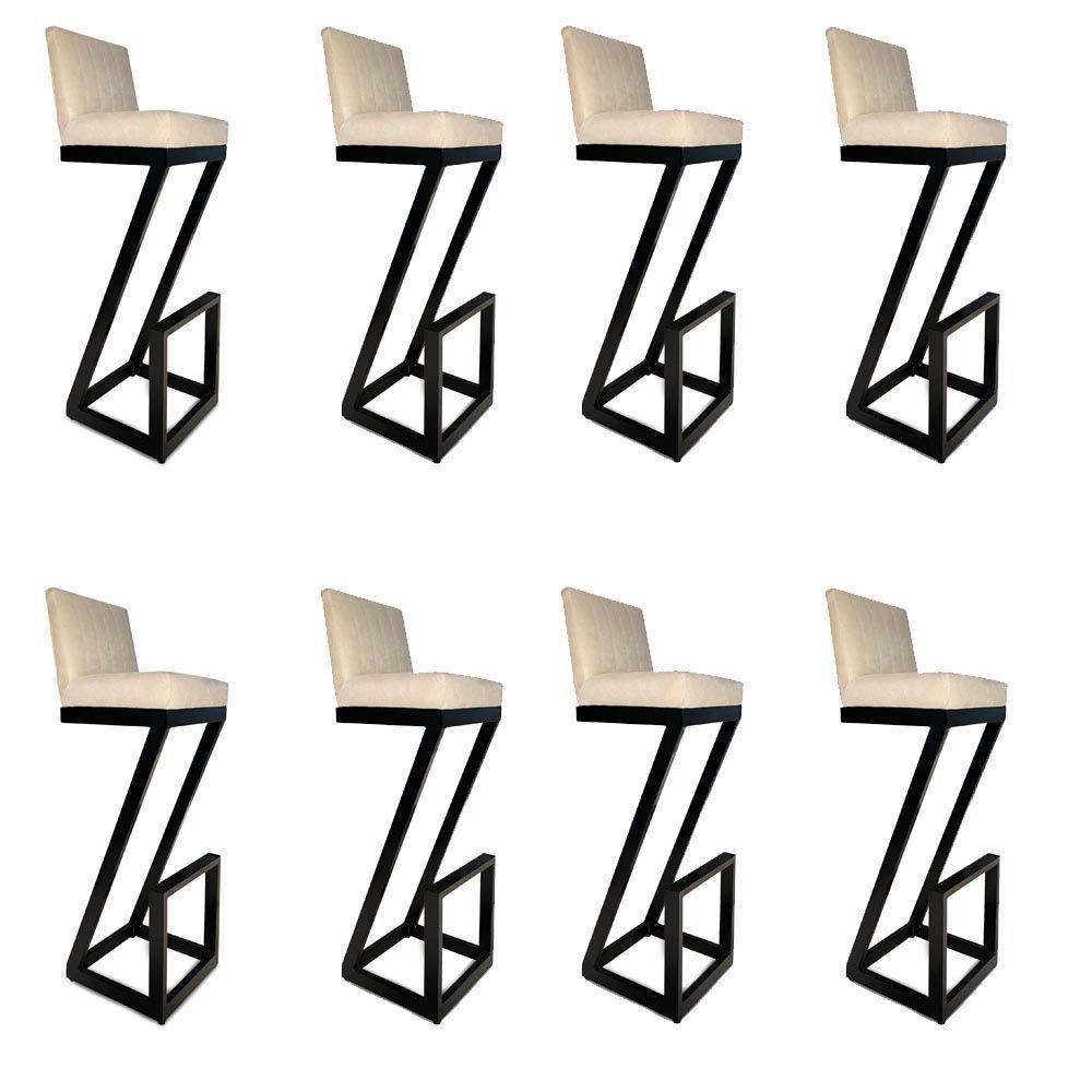 Kit 08 Banqueta Alta Z Base De Ferro Suede Bege D'classe Decor - 1