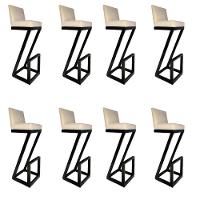 Kit 08 Banqueta Alta Z Base De Ferro Suede Bege D'classe Decor - 1