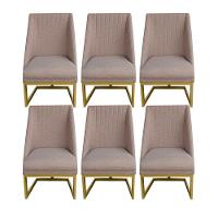 Kit 06 Cadeiras Para Sala De Jantar Ana Base De Ferro Linho Bege D'classe Decor - 1